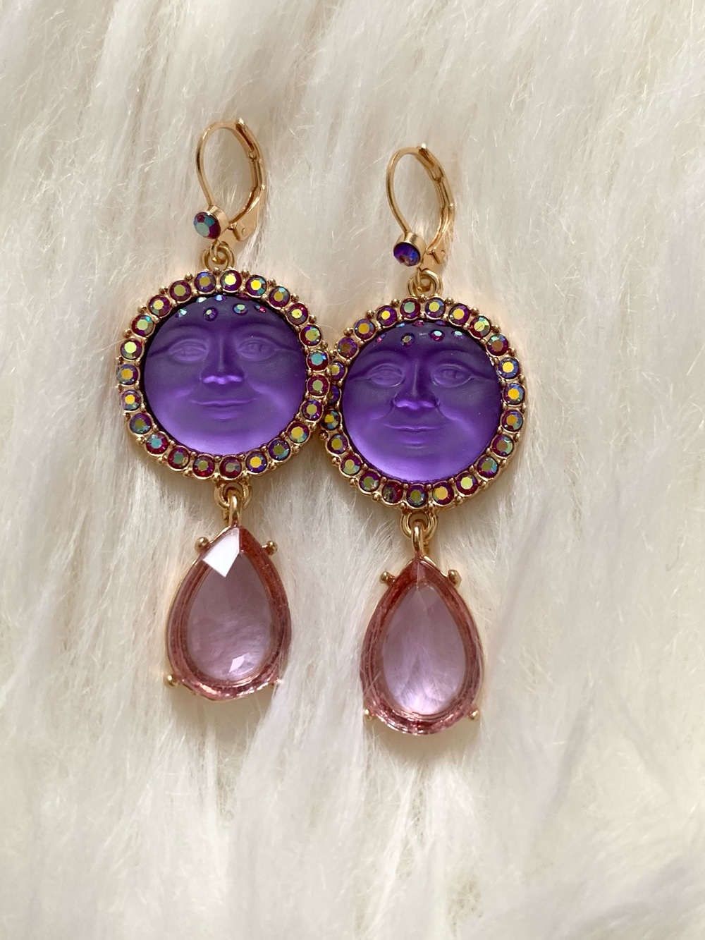 Kirk’s Folly Purple Dangling Teardrop Moon Face Vintage/Retro Style Earrings